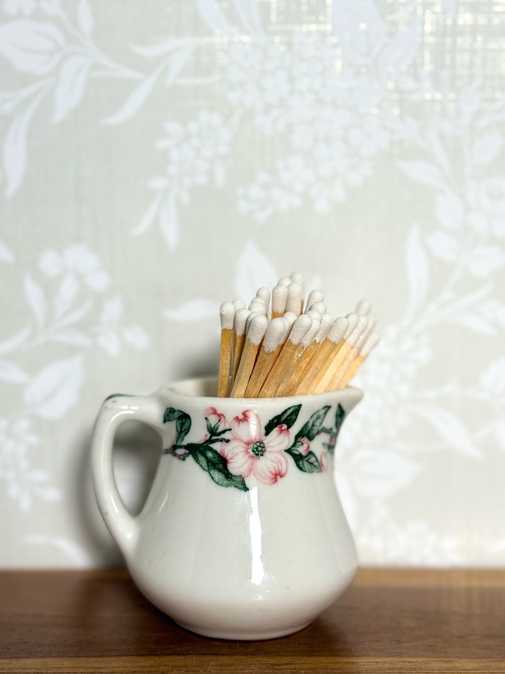 Vintage Restaurant Ware Dogwood Creamer, Matchstick Holder with Striker